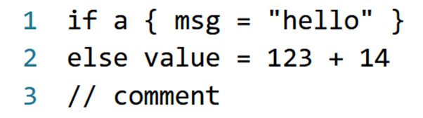 code conforming to the example grammar, without syntax highlighting